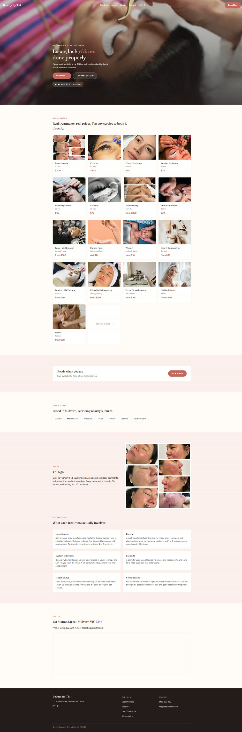 Full page screenshot of the rebuilt Beauty By Thi site