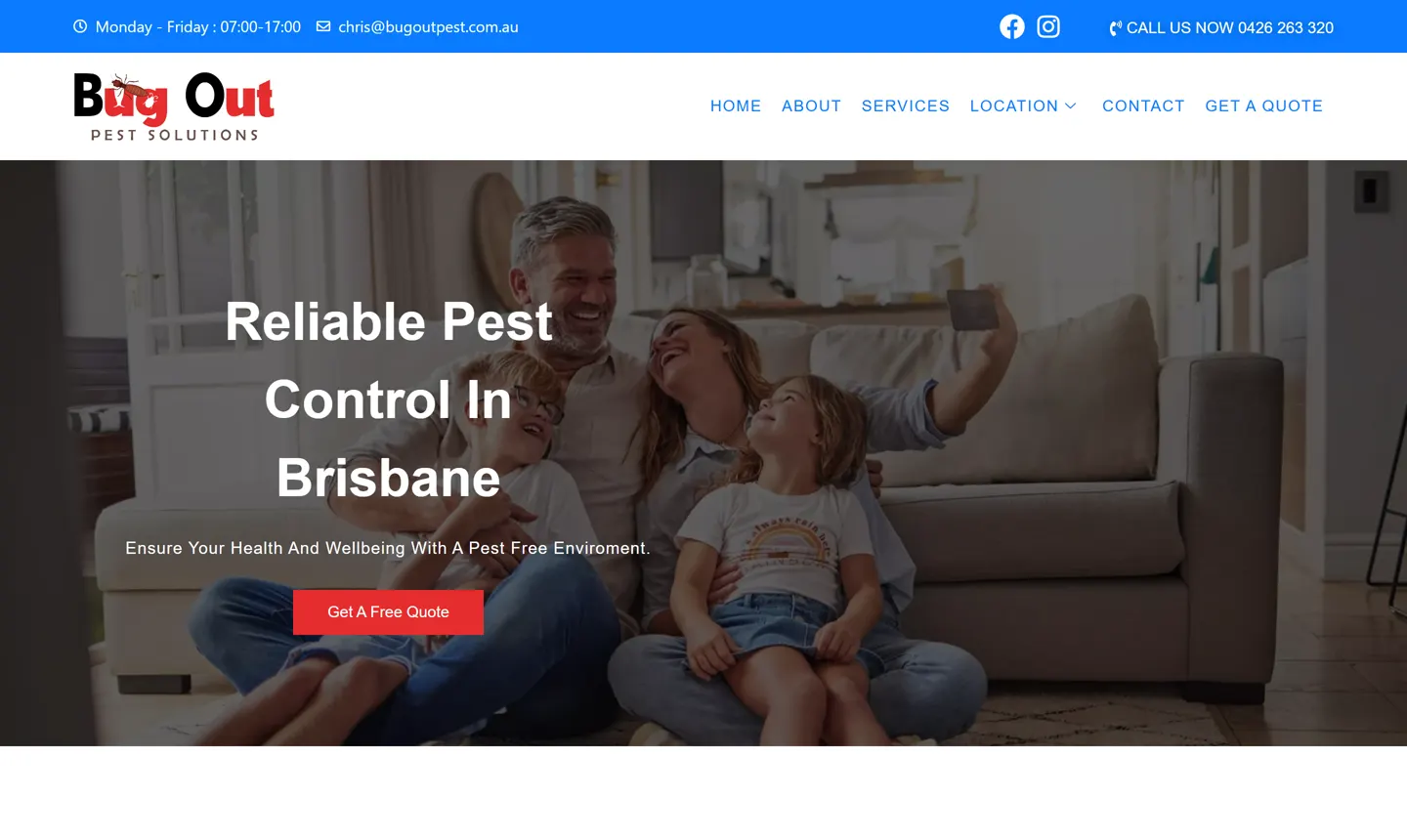 The rebuilt Bug Out Pest Solutions homepage, live on bugoutpest.com.au